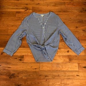 Joie silk tie front button up blouse, size large